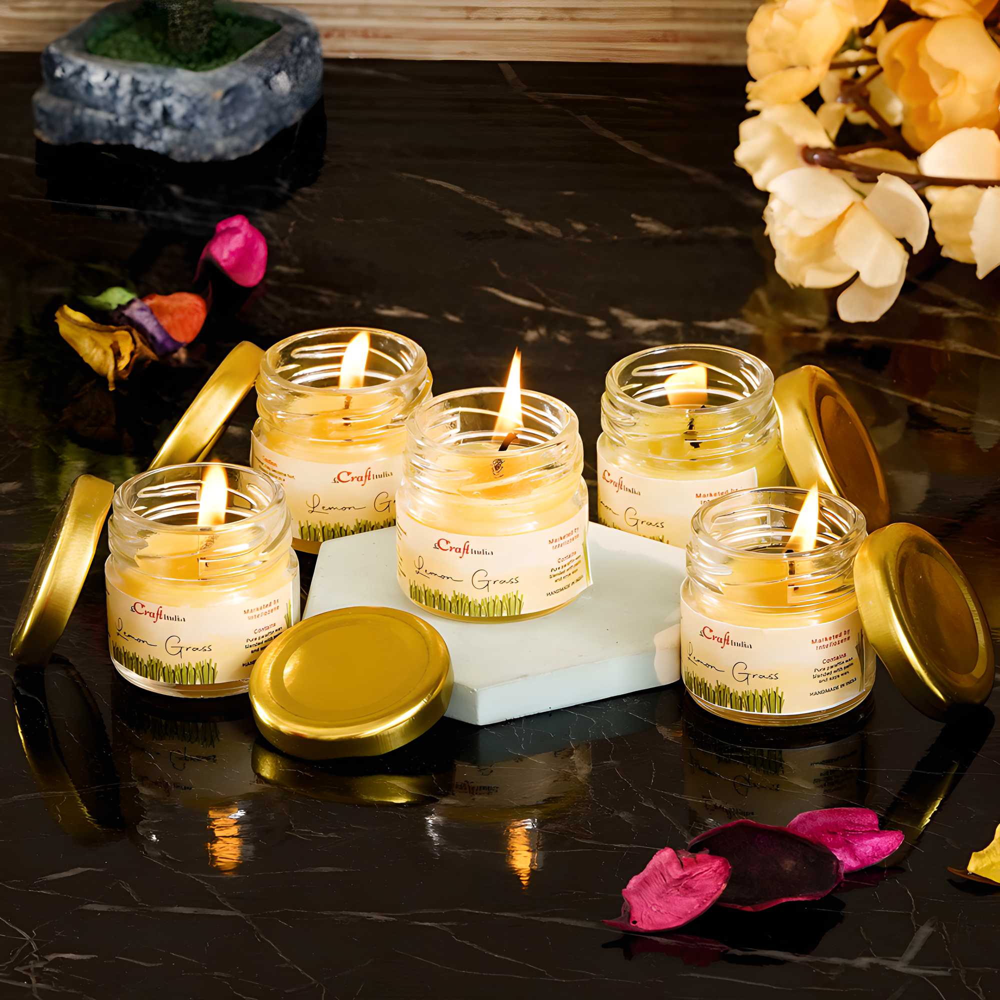 Lemon Grass Scented Mini jar Candle (Set of 5)