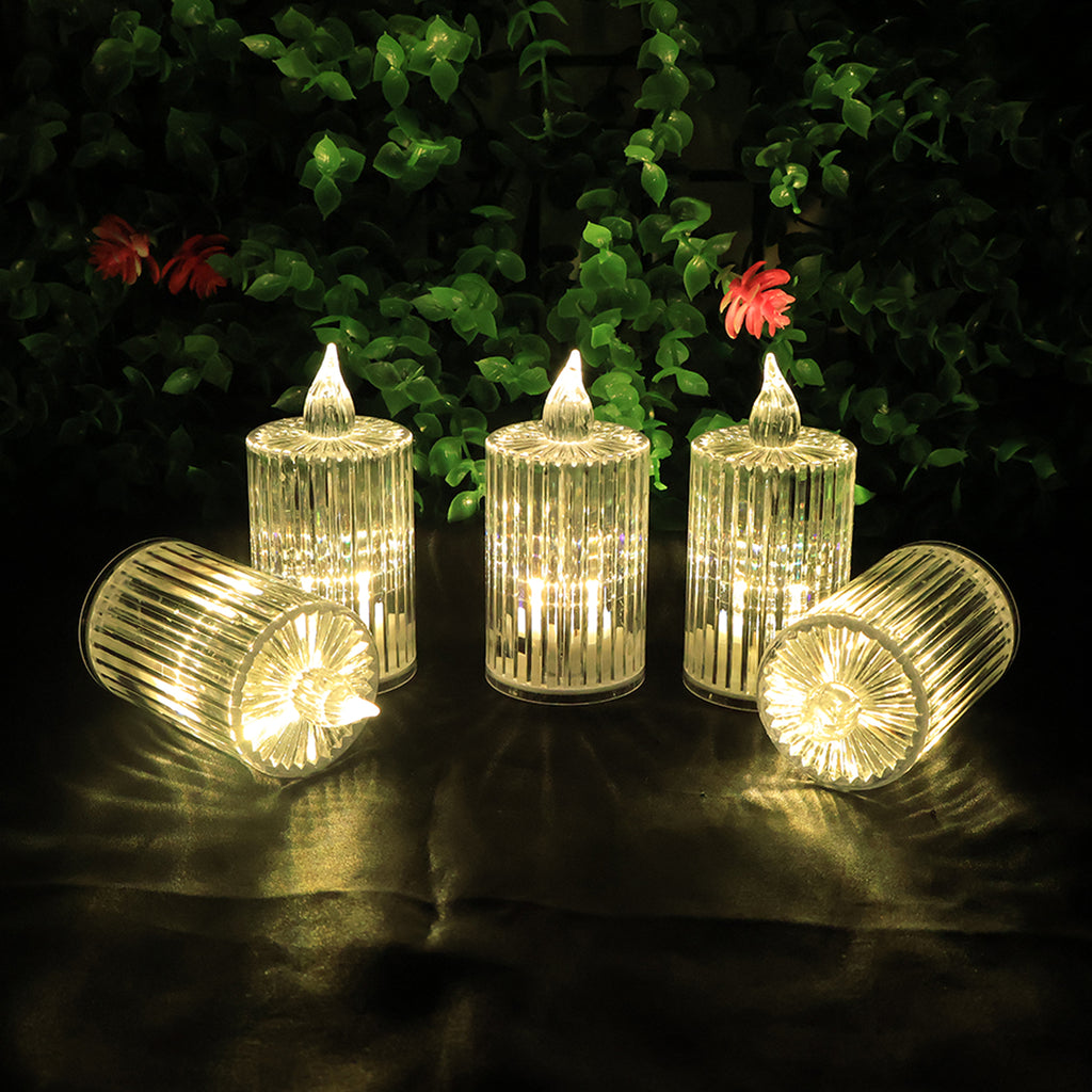 Premium Crystal Effect Led Flameless Candle Lights (8 Pc)
