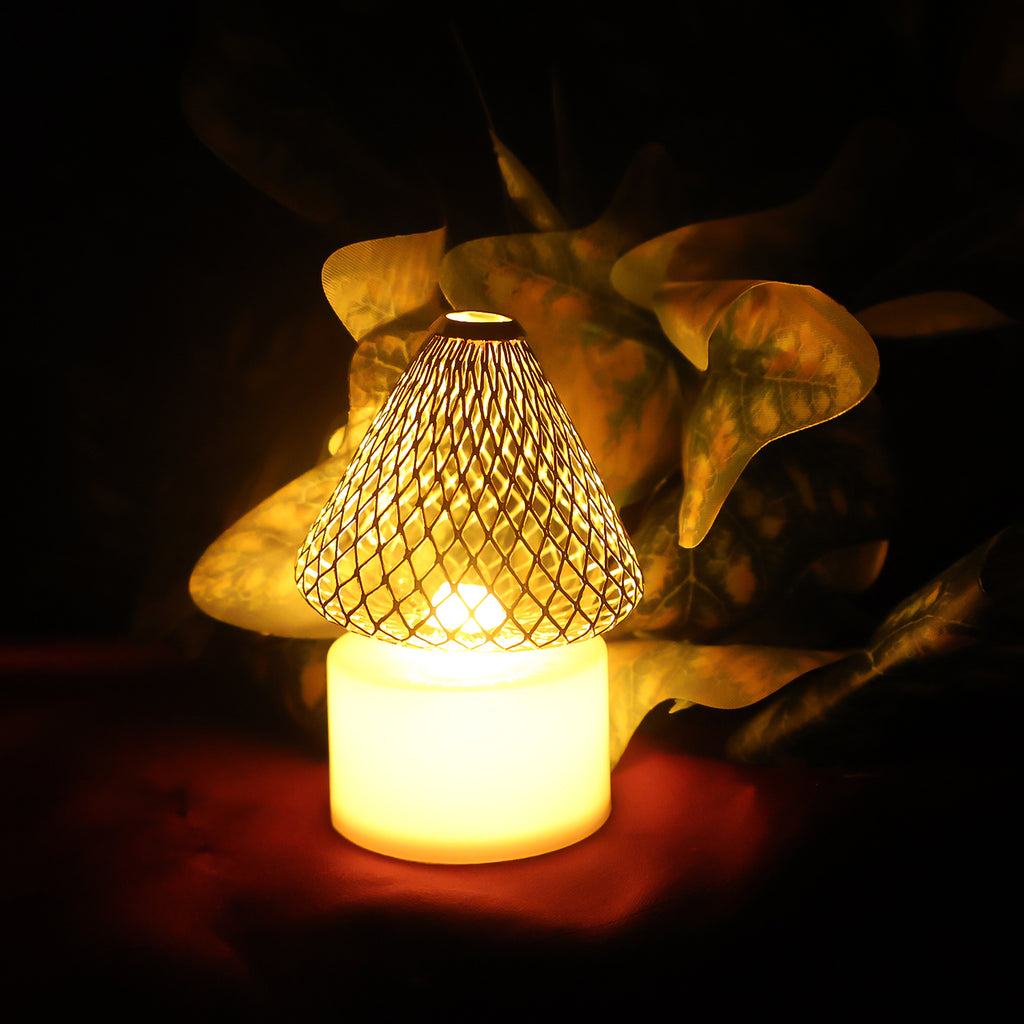 Led Flameless Candle Lights With Golden Net Cover (Set of 12)