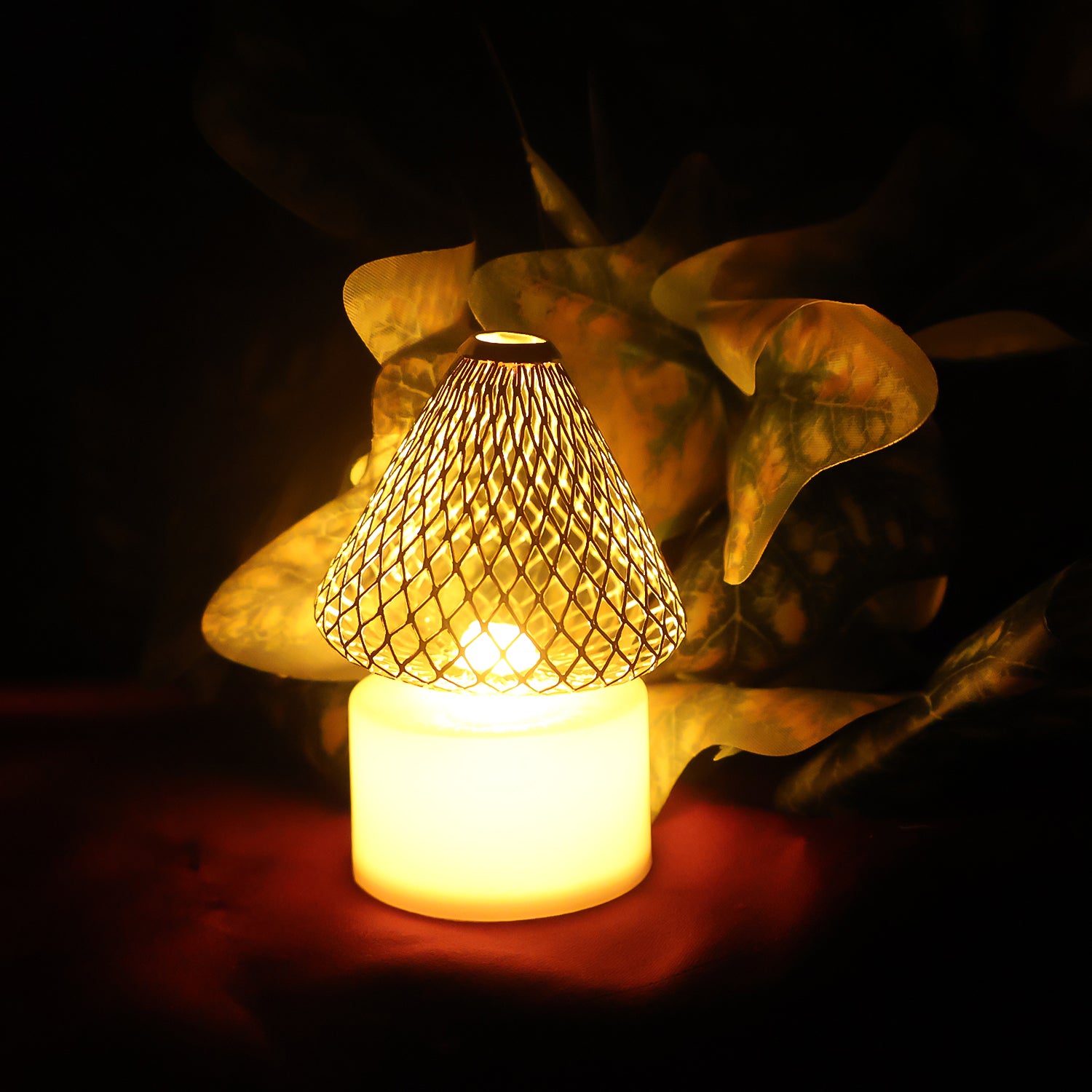 Led Flameless Candle Lights With Golden Net Cover (Set of 12)
