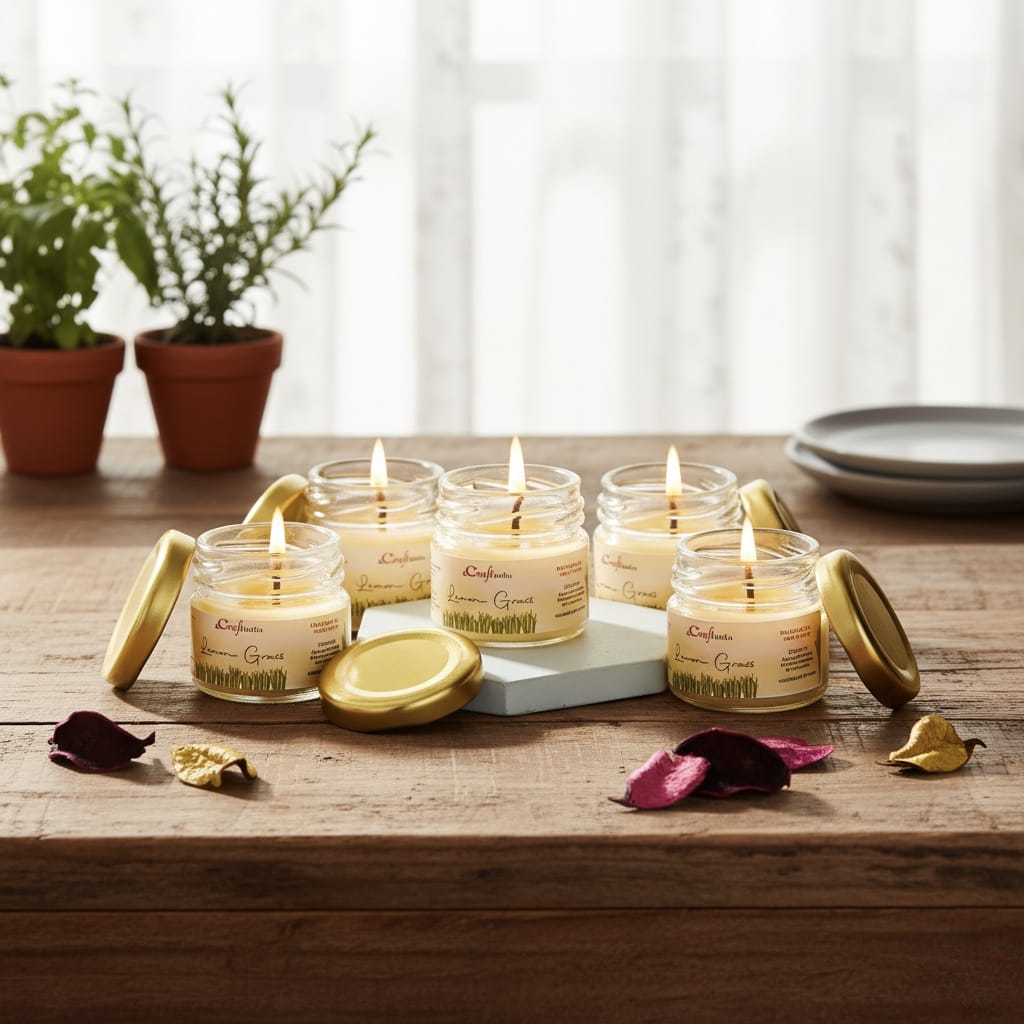 Lemon Grass Scented Mini jar Candle (Set of 5)