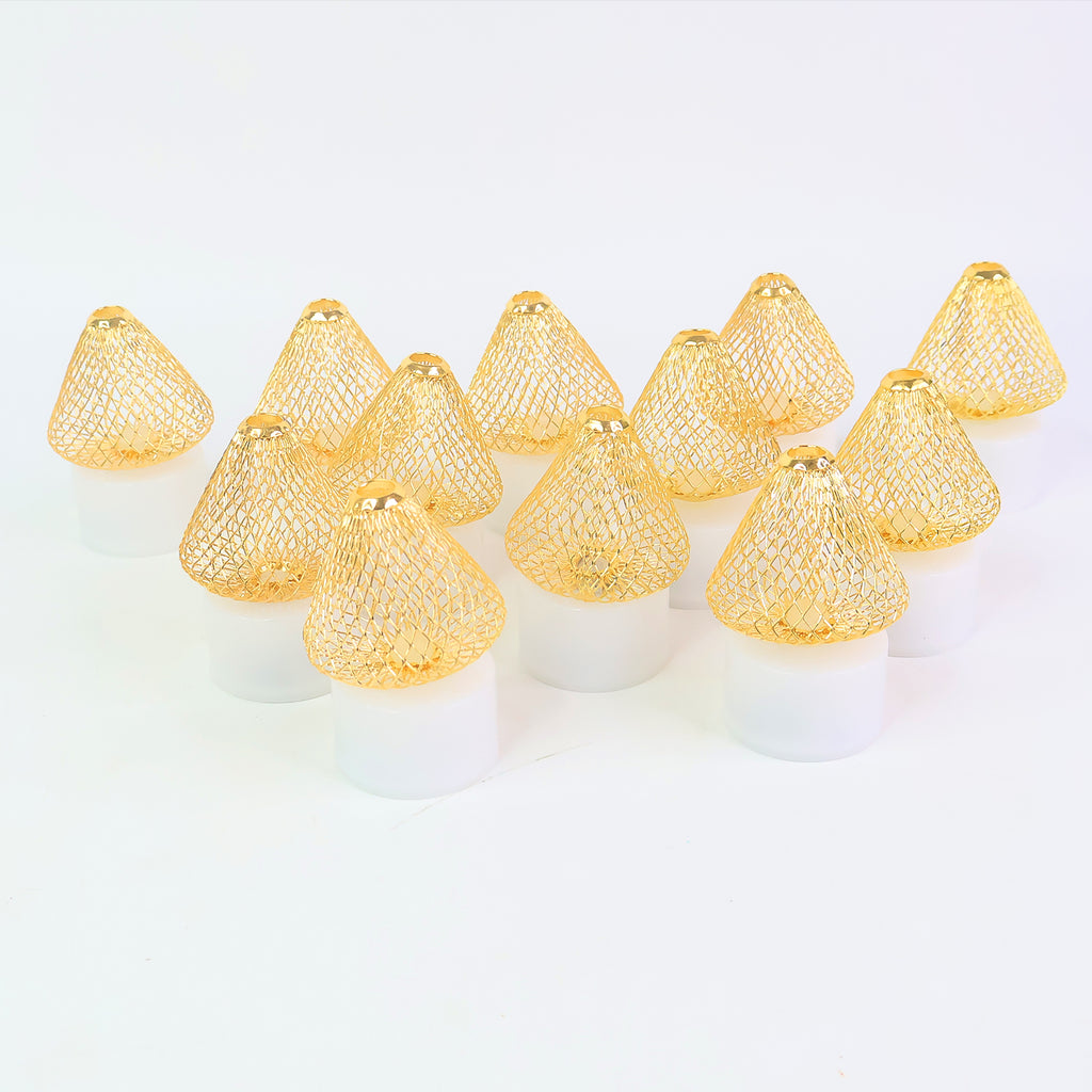 Led Flameless Candle Lights With Golden Net Cover (Set of 12)