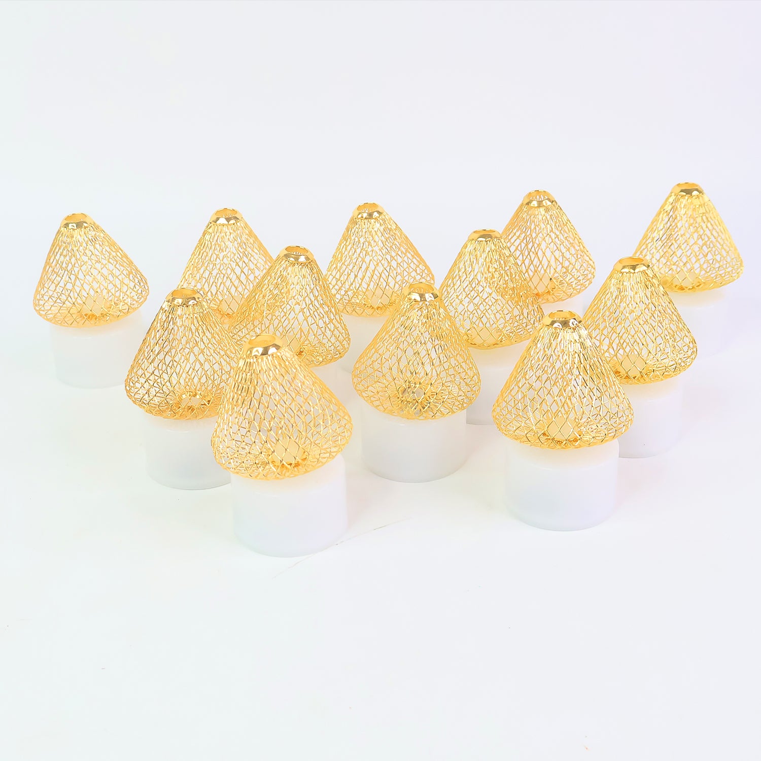 Led Flameless Candle Lights With Golden Net Cover (Set of 12)
